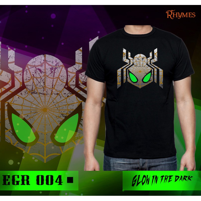 Kaos Spiderman Glow in the dark Atasan Baju Avengers Tshirt Rhymes Import Big Size Jumbo XL