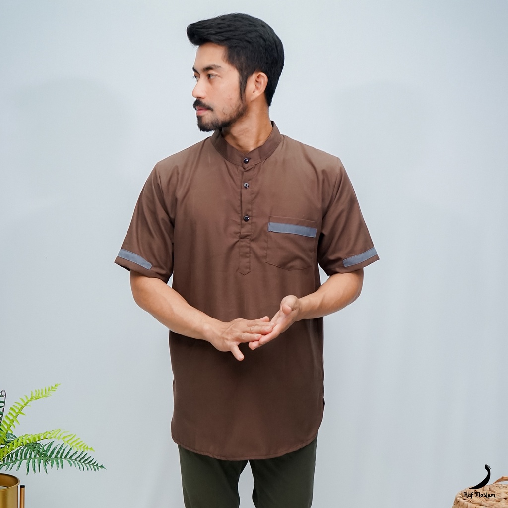 Baju Koko Kurta Lengan Pendek Baju Koko Fashion Muslim Pria Dewasa Terbaru Raf Moslem Bahan Katun NIdji