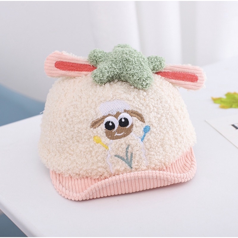 Topi Baseball Anak Bayi Balita Model Bulu Domba Sheep Import Anak Laki Laki Anak Perempuan-BS pink