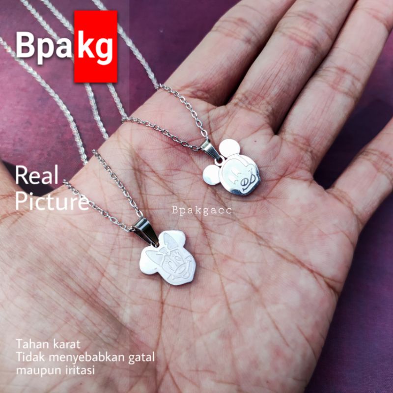 Kalung Titanium Mickey Mouse Anti Karat - Kalung Anak Anti Karat Silver - Kalung Wanita Permata Diam