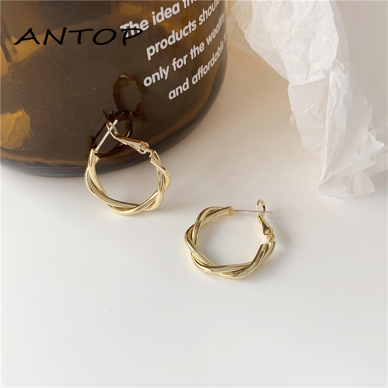 1 Pair Woven Twist Creative Earrings Korean Retro Fashion Earrings Metal Circle Jewelry ANTOP