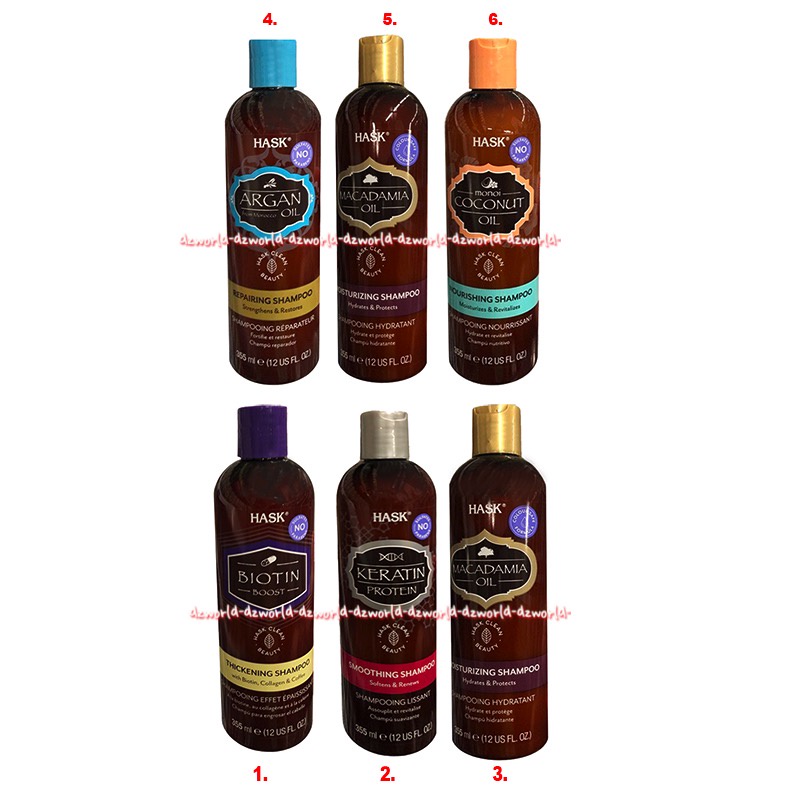 Hask Shampoo 335ml Biotin Boost Keratin Protein Macadamia Oil Repairing Moisturizing Nourishing Shampoo Strenghtnens Dengan Minyak Argan Alami