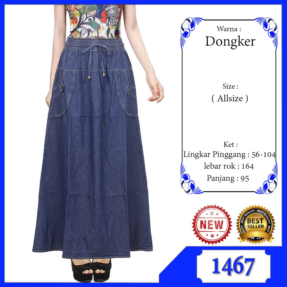 Rok Jeans Panjang Remaja / ABG atau dewasa Soft Jeans Pinggang Karet dengan tali serut