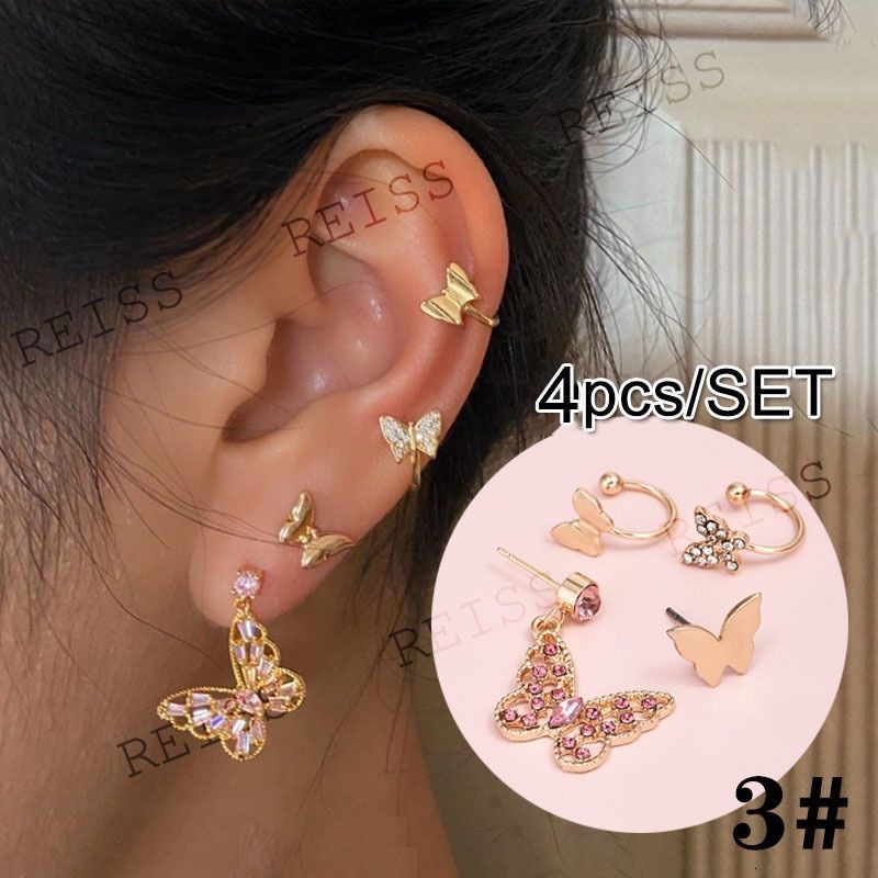 Set Anting-Anting Sederhana Mini Lingkaran Perak Cross Piercing Anting-Anting Bintang Manset Bungkus Emas Kupu-kupu Stud Anting-Anting Kristal Bulat Klip Manset Telinga Unisex Punk Perhiasan