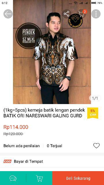 (1kg=5pcs) Kemeja Batik Lengan Pendek Batik Ori Nareswari Gbr Sekar Batik Solo Seragam Batik Kerja
