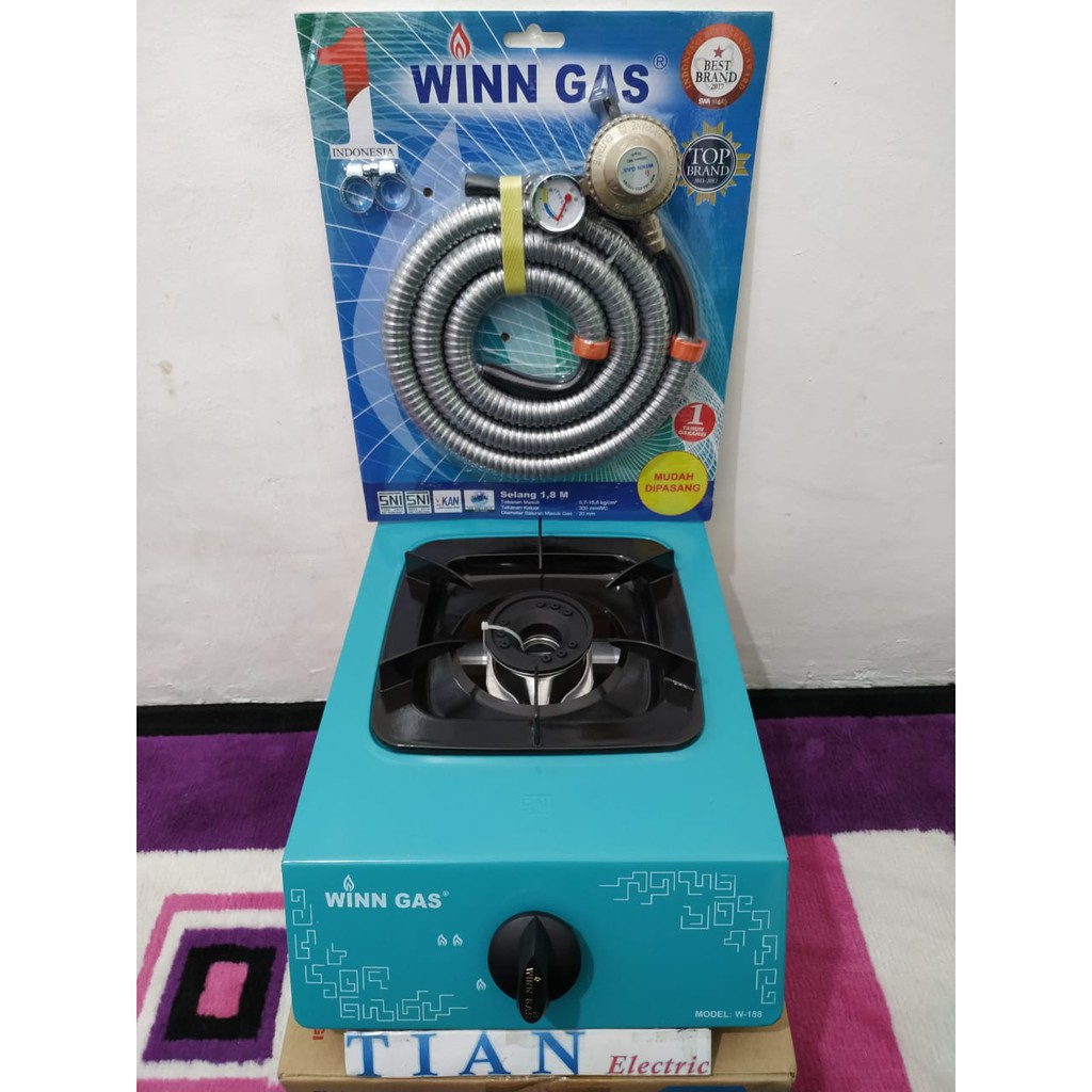 WINN GAS W-188 Kompor Gas 1 Tungku + (Regulator &amp; Selang Winn Gas)