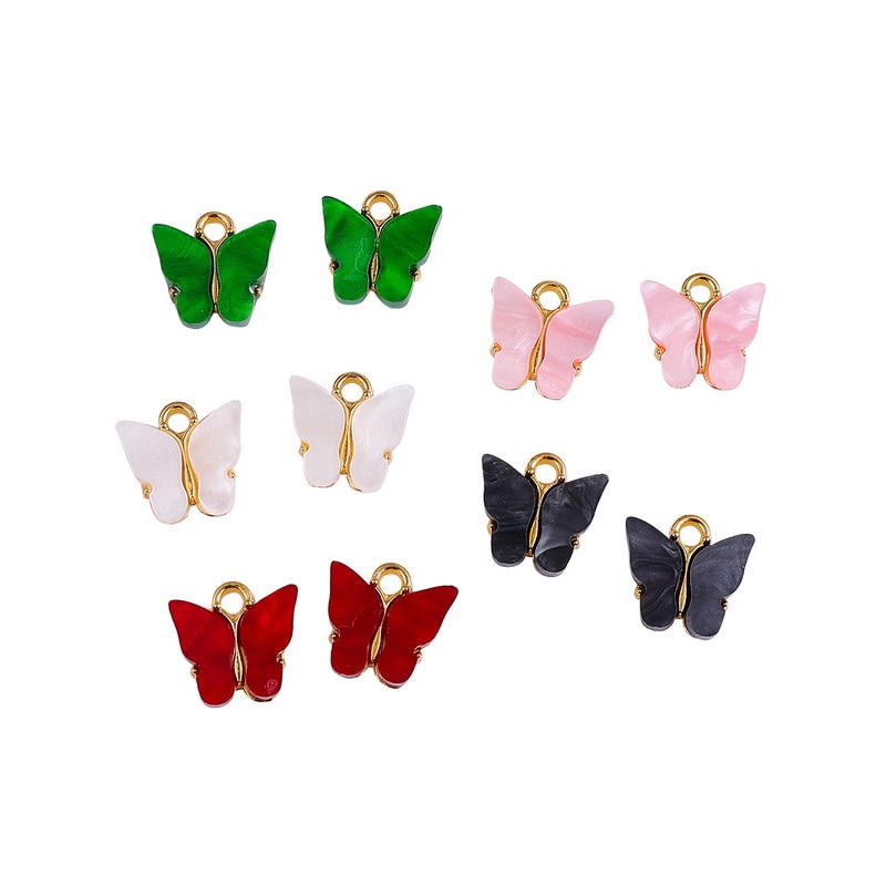 CHARMS 4 Pcs Liontin Butterfly Bahan Alloy Resin Ukuran 13mm Untuk Perhiasan Kalung Handmade