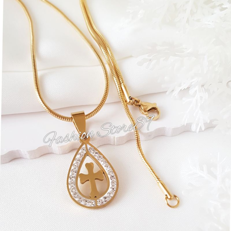 NEW Kalung import fashion Titanium gold Salib Bestseller Titanium Gold Silver Permata Antikarat Rohani / salib LTNx impor Bestquality Titanium Gold Silver Antikarat