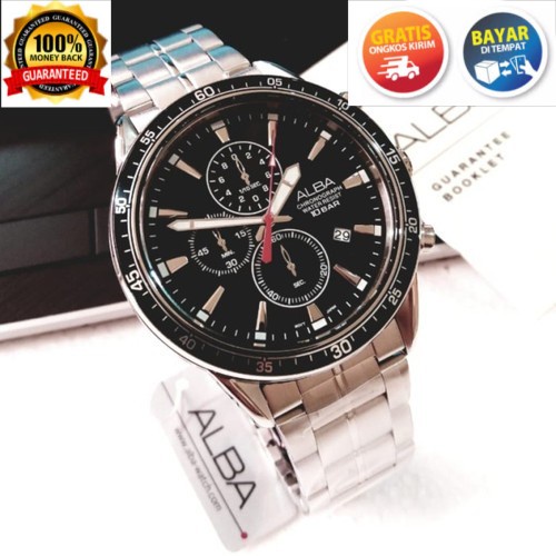 COD Jam Tangan Pria ALBA Chronograph Strap Rantai Silver AM3831X1 Original KADO TERBARU