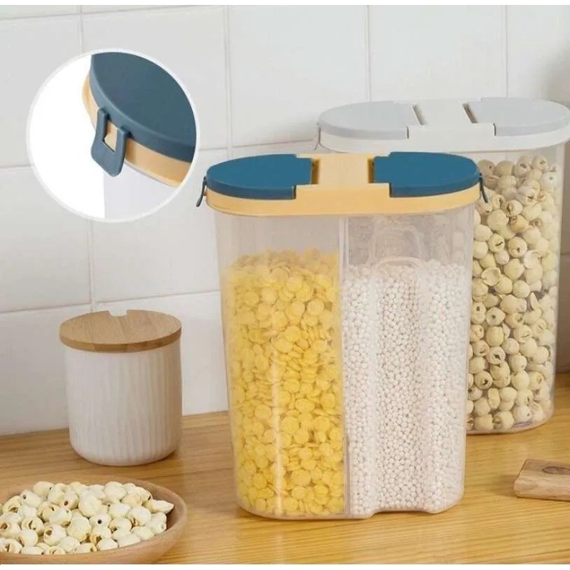 TERLARIS!!! Toples Kontainer Tempat Penyimpanan Makanan Storage Jar Cereal 2 In 1