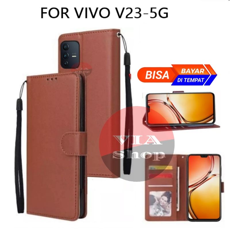 SARUNG DOMPET VIVO V23 5G FLIP CASE LEATHER PREMIUM FOR VIVO V23 (5G) SARUNG BUKU HANDPHONE