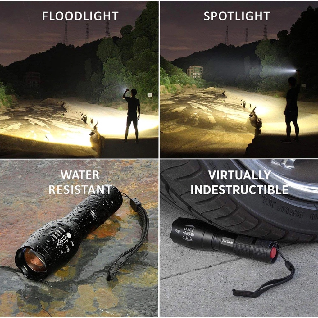 Senter Swat T6 LED Type XM-L2 Flashlight Zoom Super Terang