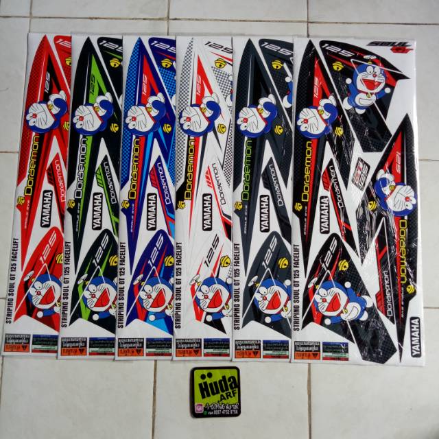 Striping sticker variasi yamaha MIO SOUL GT 125 "DORAEMON" hitammerah-biru-hitam-merah-hijau-putih