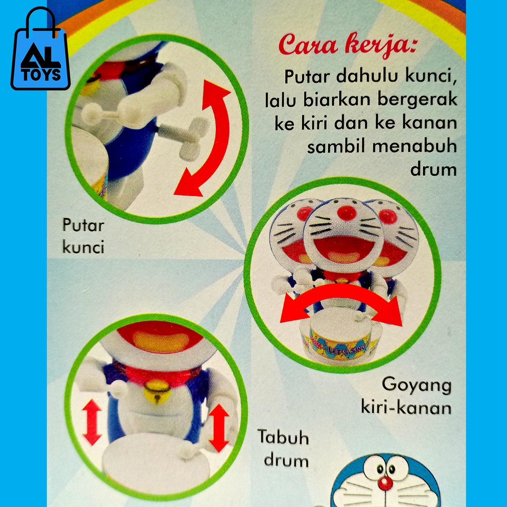 Mainan Drum Band Putar Kunci Karakter Lucu Mainan Drum Band Hello Kitty / Doraemon / Monyet Musik Bayi