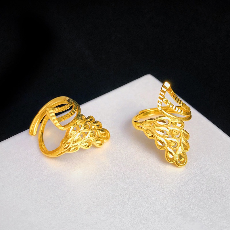 Cincin Model Terbuka Desain Ekor Phoenix 24k Gaya Korea Untuk Wanita