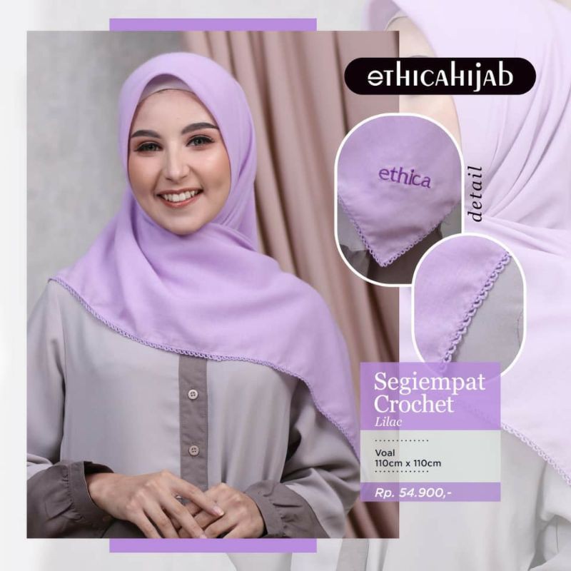 HIJAB SEGIEMPAT POLOS CROCHET || ETHICA