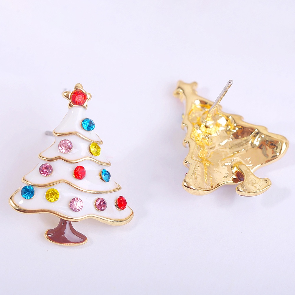 Hu Hu Hu Hu Hu Alat Bantu Pasang Kacamata♡ Anting Stud Desain Pohon Natal Bahan Alloy Aksen Berlian Imitasi Untuk Wanita