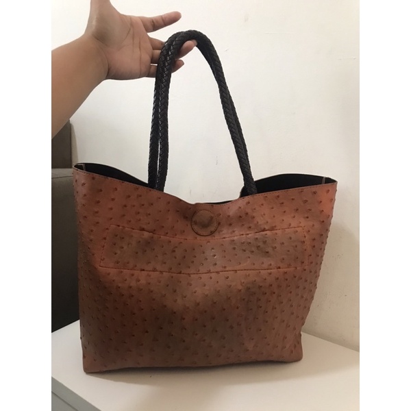 TAS TOTE KULIT BURUNG ORANGE PRELOVED