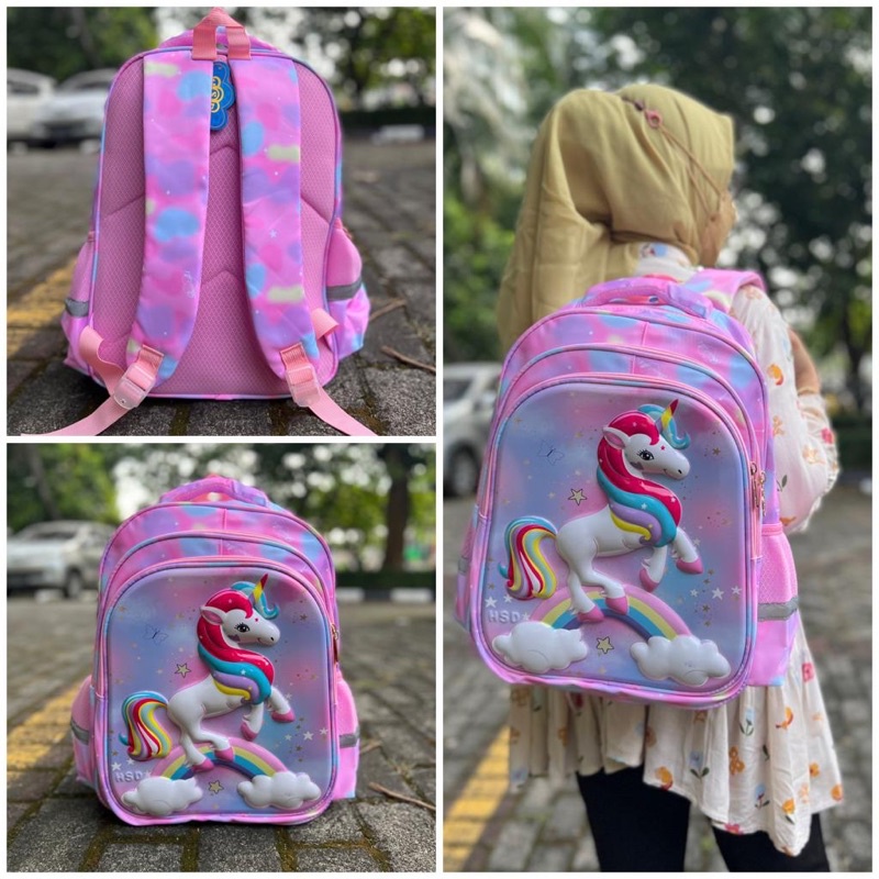 Tas Ransel karakter unicorn hello kitty embos timbul tas impor Ukurna 42cm Besar