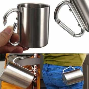 Gelas Carabiner Cangkir Stainless Steel 180ml Outdoor Camping Mug Cup