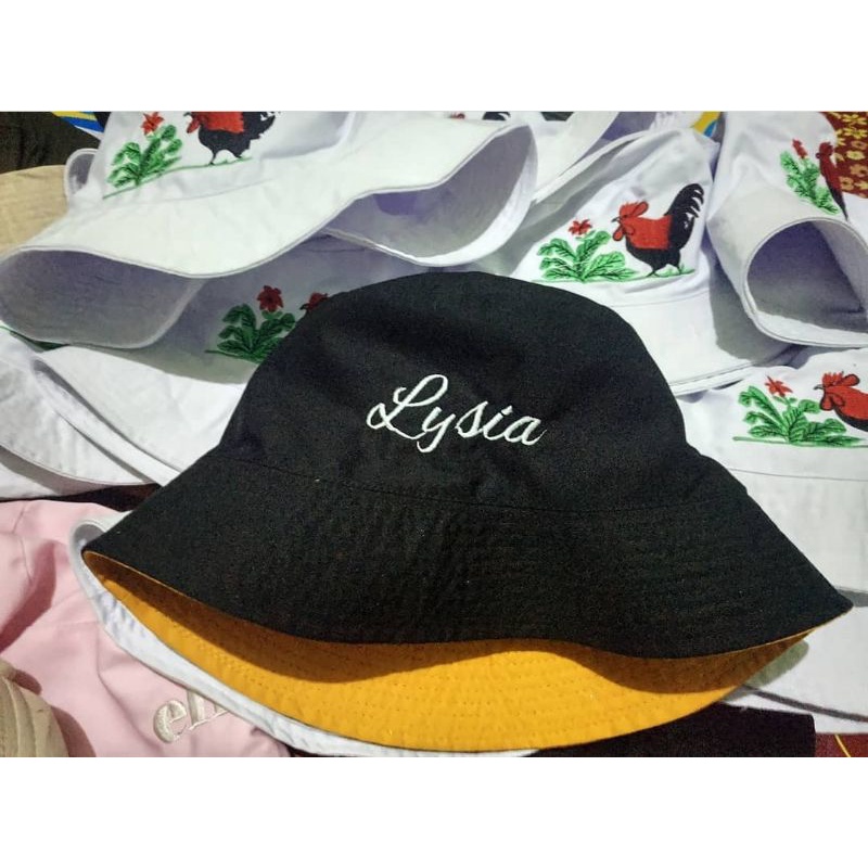 Topi bucket topi buckethat custom bordir  Desain logo gambar sendiri