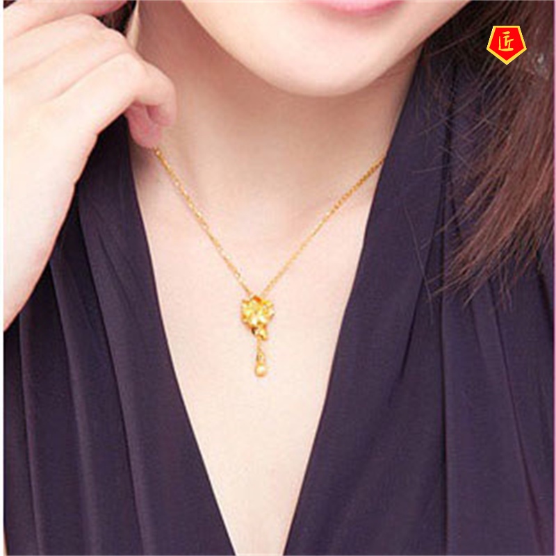 [Ready Stock]3D Gold Jasmine Flower Pendant Elegant Noble Temperament