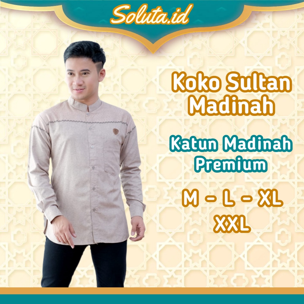 Baju Muslim Koko Sultan Katun Madinah Original Kurta Premium Kekinian Lengan Panjang Terbaru Big Siz