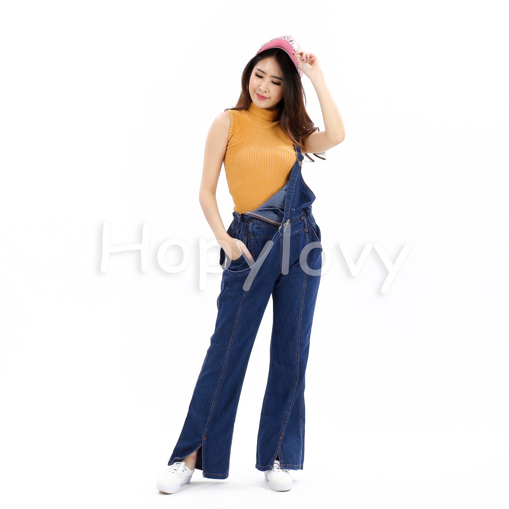 HOPYLOVY - Overall Jeans Washed Wanita Zipper Yurisa