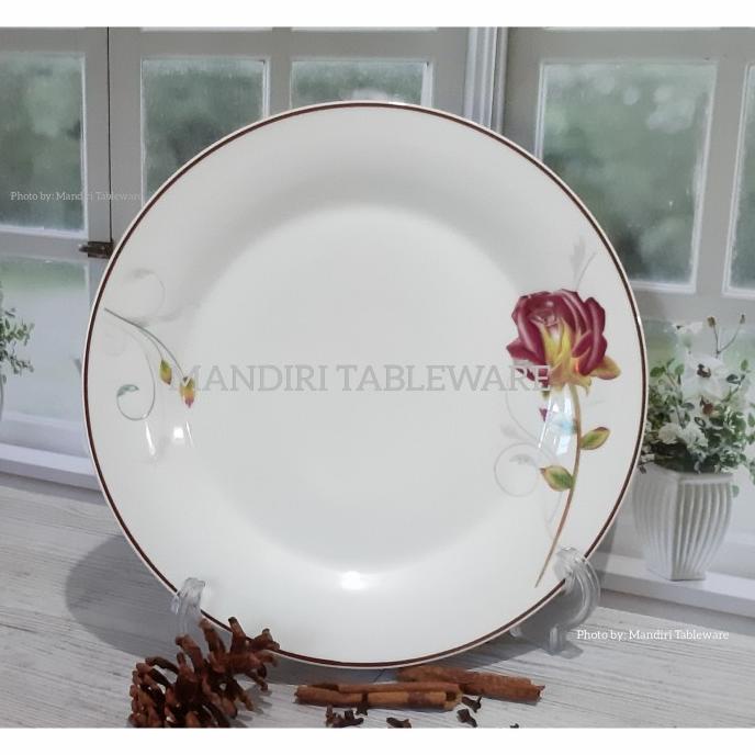 PIRING MAKAN CEPER 10 INCH KERAMIK TEBAL MOTIF ROSEWOOD (ISI: 6 PCS)