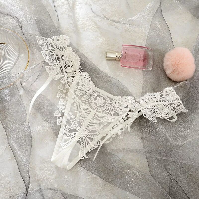 G String Seksi Bordir Lace Berongga Celana Dalam Bahan tipis Low Waist Tali Samping Thong 3C077