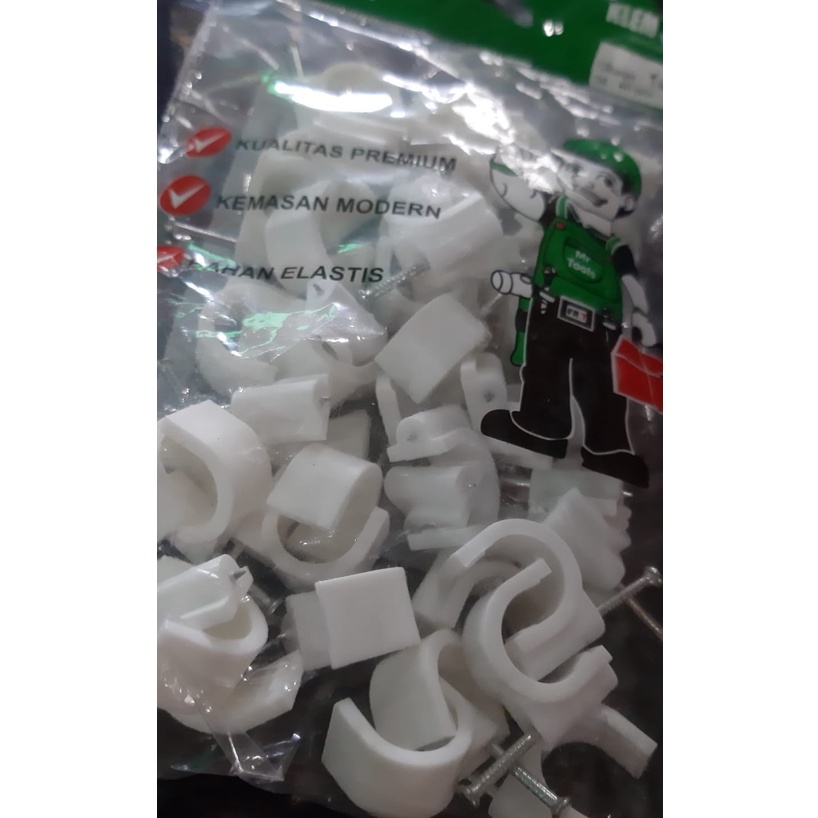 Klem Kabel PVC + Paku 12mm/ KLEM KABEL LISTRIK/KLEM PIPA PVC