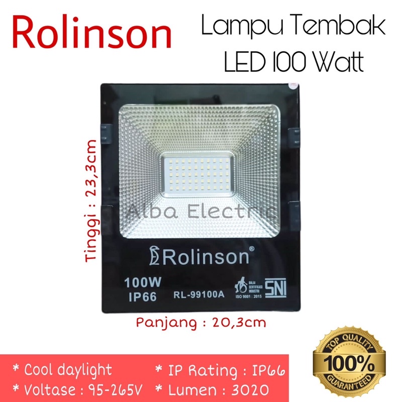 Lampu Sorot LED 100 Watt Putih ROLINSON IP66 Lampu Tembak LED 100W FloodLight 100W