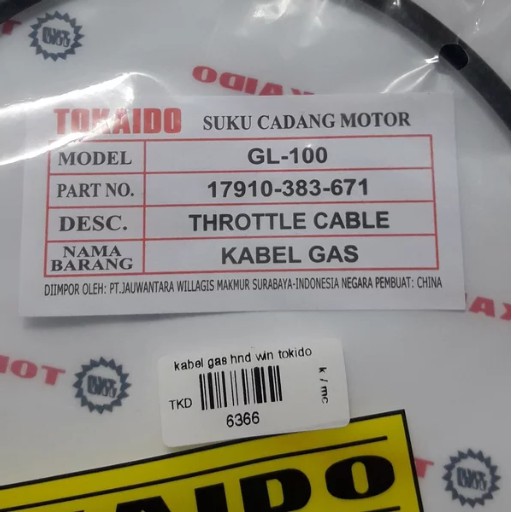 Kabel Gas Honda Win Atau CB 100 Merek TOKAIDO Kualitas Original