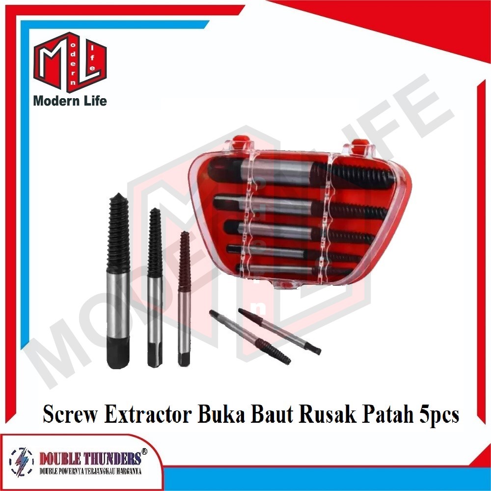 Tap Balik Set 5 Pcs Cabut Buka Baut Rusak Patah Screw Extractor DT