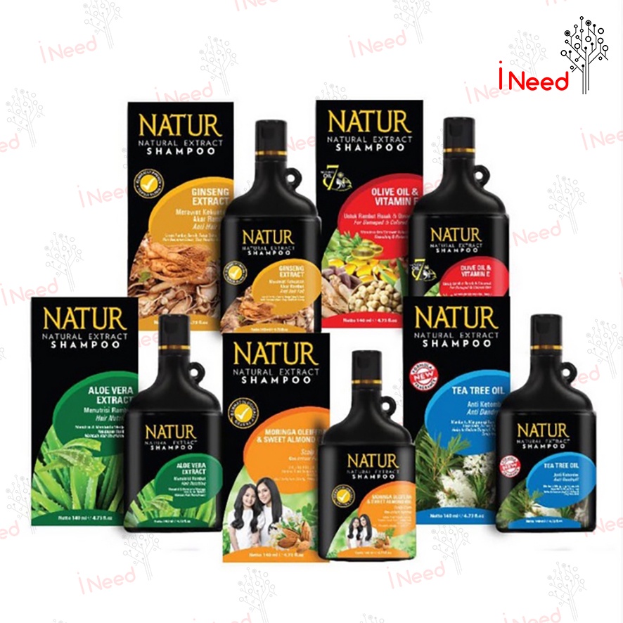 (INEED) NATUR Natural Extract Shampoo | Shampoo Herbal | Olive Oil | Gingseng | 80mL | 140mL | 270mL