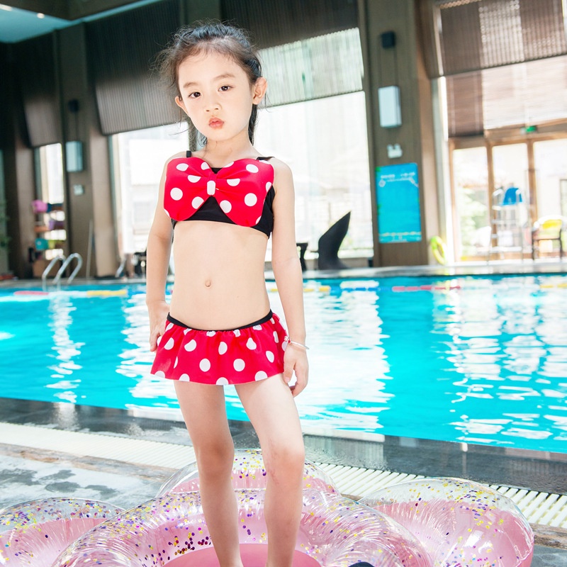 ST7 NEW Set baju renang bikini dan topi anak motif minnie mouse