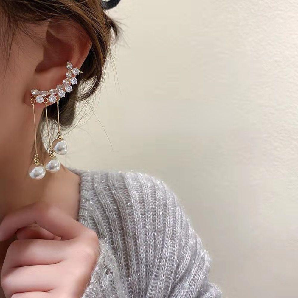 MXBEAUTY Women Stud Earrings Fashion Wanita Simulasi Mutiara Hadiah Untuk Perhiasan Telinganya Bentuk C Panjang Rumbai Ear Loop