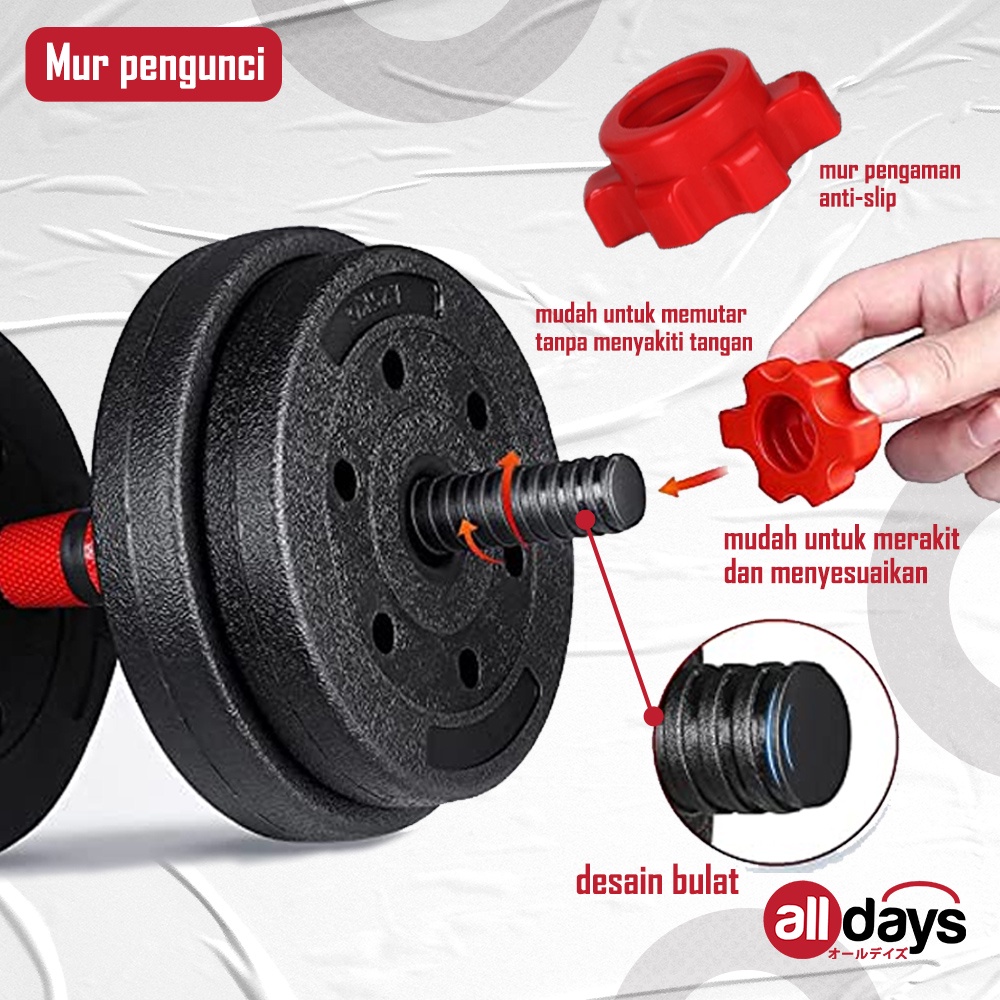 Alldays Dumbell Set 30KG / Alat Angkat Besi / Barbel / Alat Fitness Rumah /Alat Angkat Beban