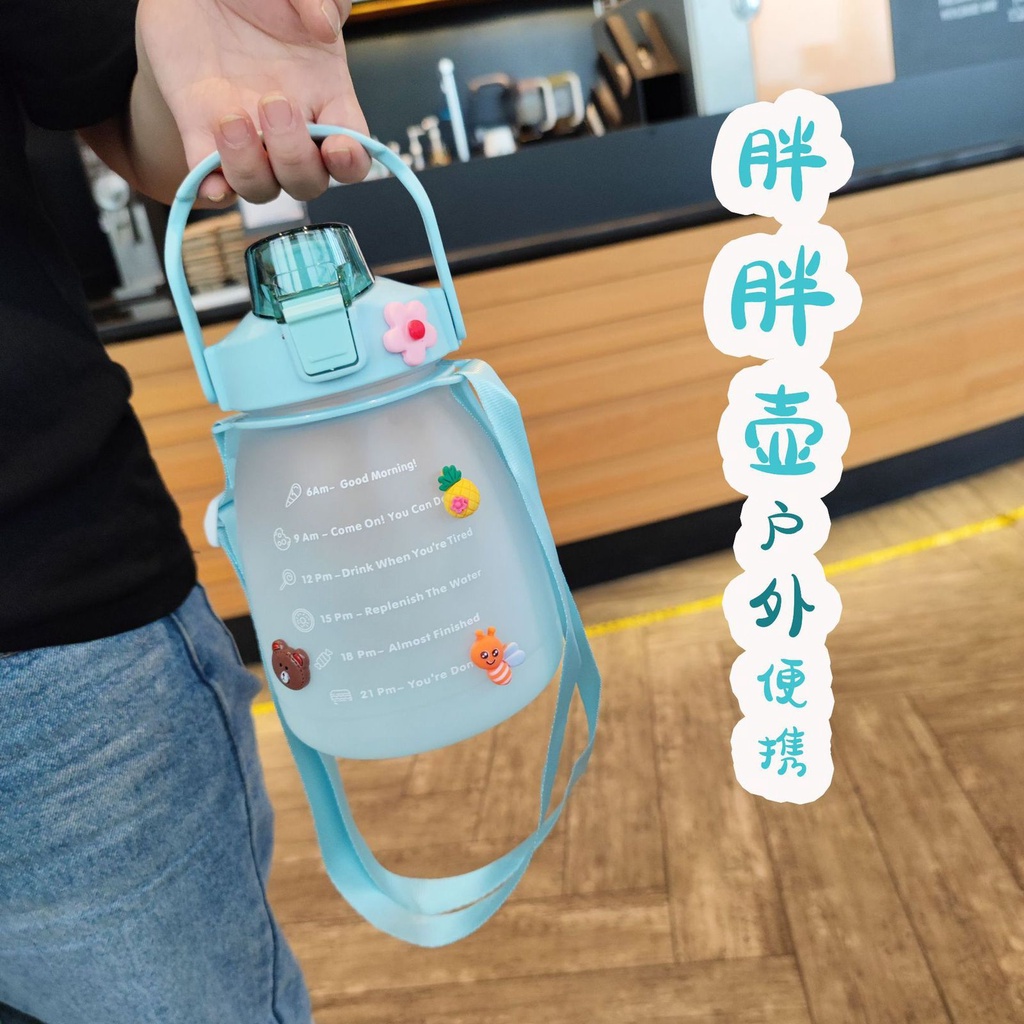 COD Botol Minum Jumbo 2 Liter Viral Motivational Water Bottle Motivasi 2000ml P09-🔥Hijau-1300ml