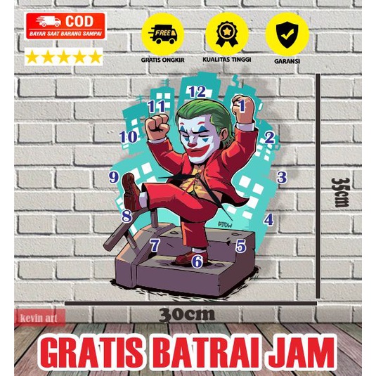 JAM DINDING UNIK DAN KEREN KARAKTER JOKER FILM BATMAN HIASAN DINDING KAMAR TIDUR WALL DECOR CUSTOM BESAR 3D DEKORASI DINDING TEMPEL TEMBOK KOLEKSI POSTER KAYU