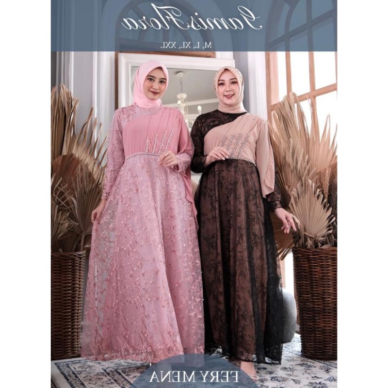 Realpict gamis lebaran terbaruu//gamis pesta terlaris//gamis flora//gamiis tulle mewah