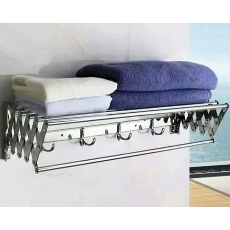 Rak handuk tarik stainless 70 cm-gantungan handuk tarik stainless