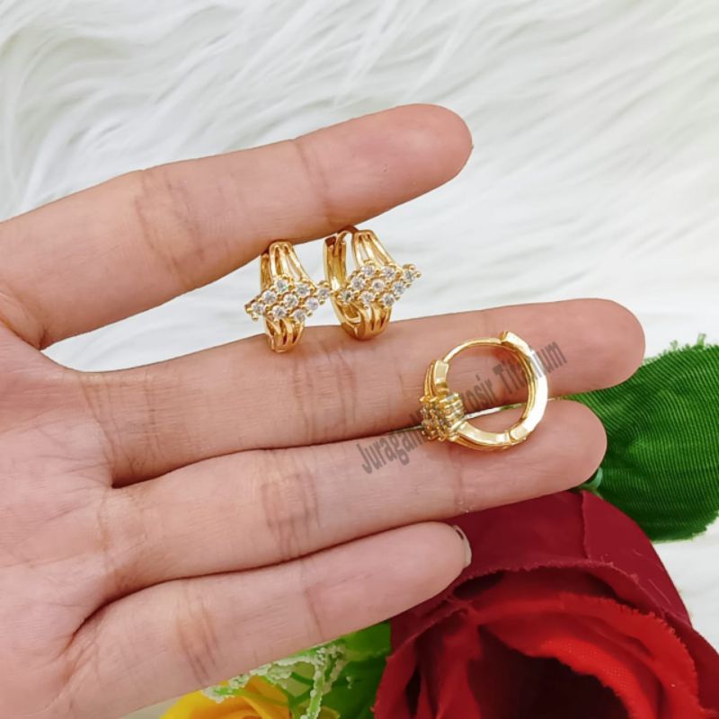 Anting Jepit Full Mata Mewah Super Cantik Anti Karat