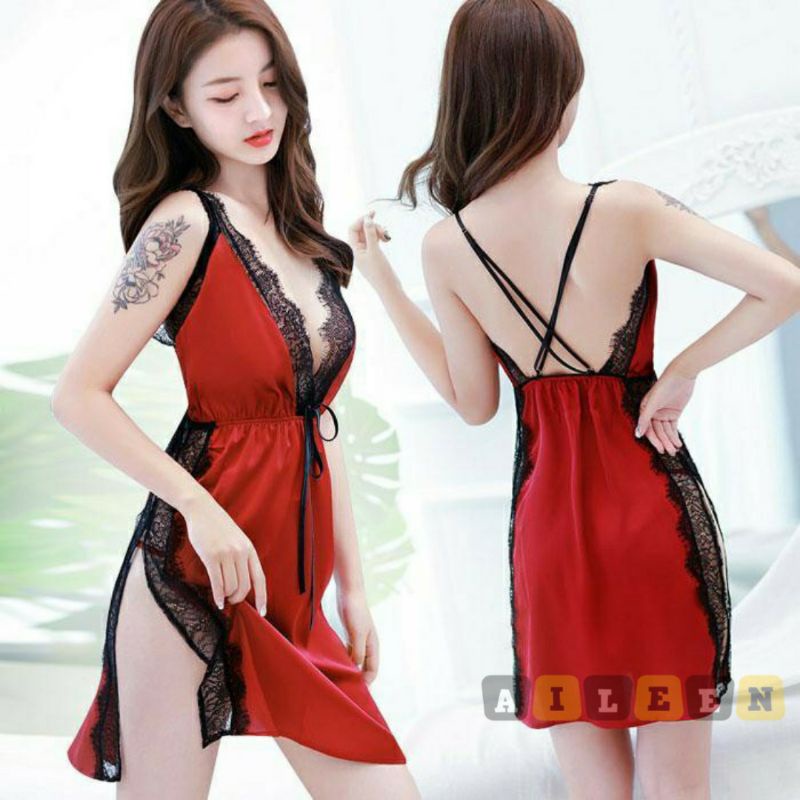 Sexy Lingerie Baju tidur seksi wanita bahan satin / Sleepwear