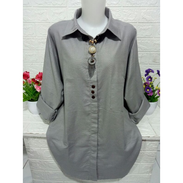 Baju atasan kemeja wanita simpel casual polos lengan panjang A 230-2