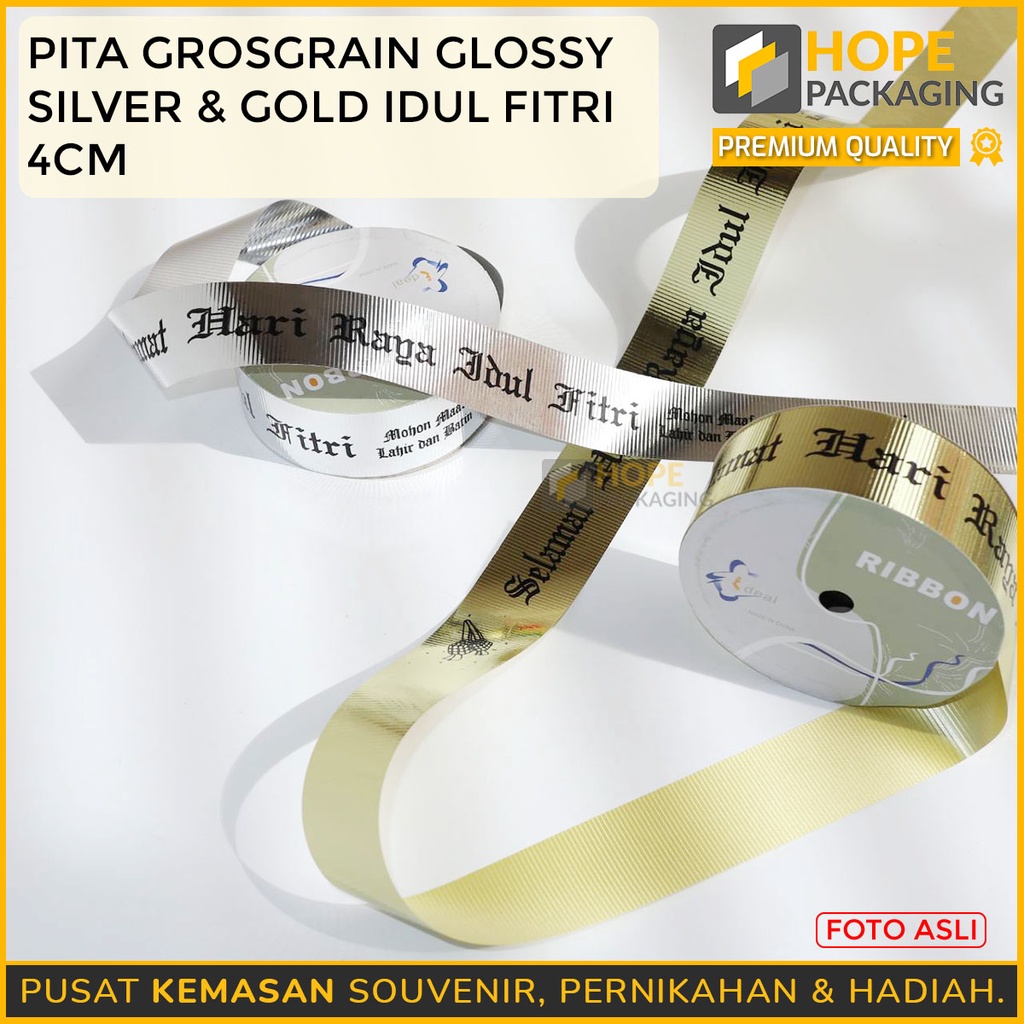 Pita Satin Lebaran Idul Fitri Pita Parcel Kado Hampers Pita Roll 4 cm / 1.5 inc dan 2 cm