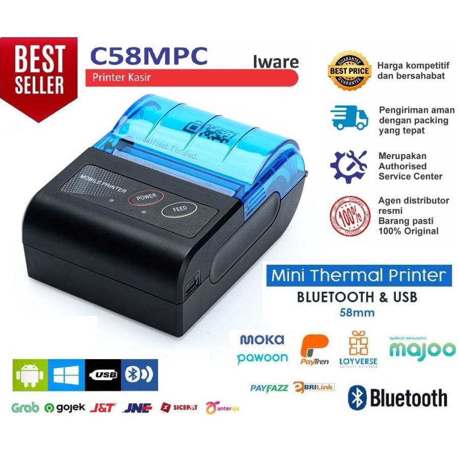 PROMO MOBILE PRINTER BLUETOOTH IWARE MP-58X ( RPP02N ) SUPPORT MOKAPOS