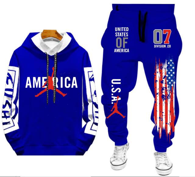 N_S Stelan Pria/Wanita 1Set Hoodie Panjang+Celana Jogger America_Jorden