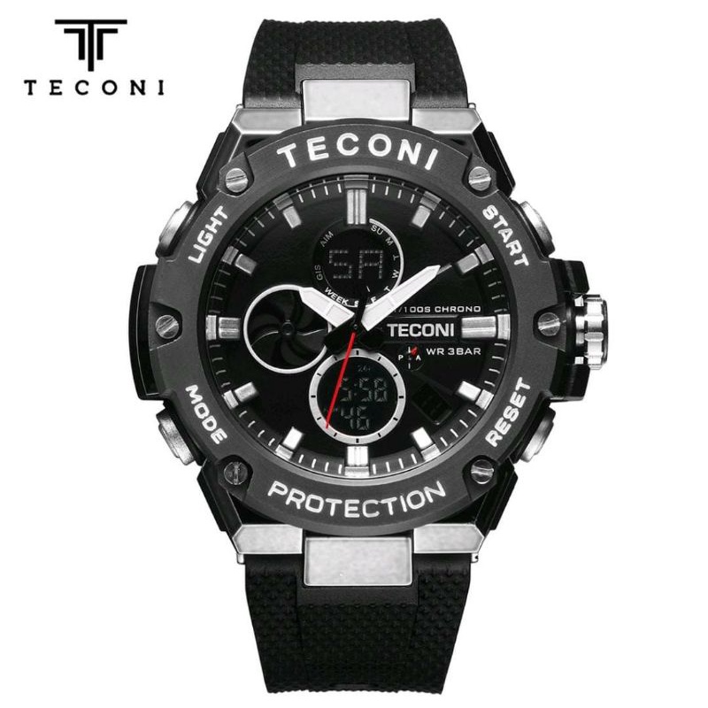 Jam Teconi Original Jam Tangan Dualtime Anti Air Jam Tangan Rubber Pria