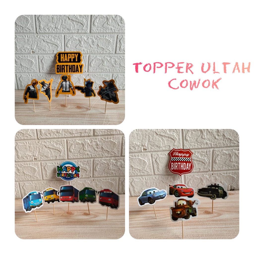 Cake Topper Happy Birthday cowok / hiasan kue ultah kartun